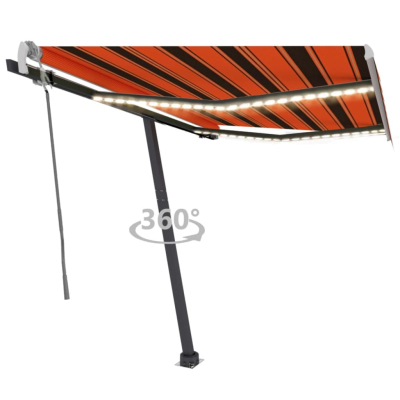Markise manuell uttrekkbar med LED 300x250cm oransje og brun
