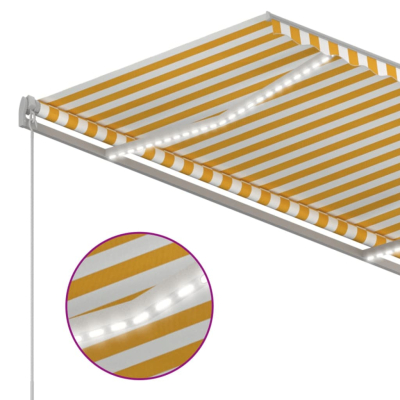 Markise automatisk med LED og vindsensor 3,5x2,5cm gul og hvit