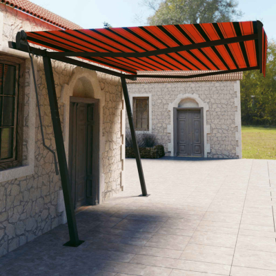 Markise automatisk uttrekkbar med stolper 4,5x3m oransje brun