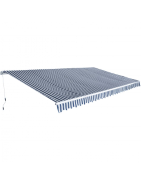 Foldbar markise manuell 600 cm blå/hvit