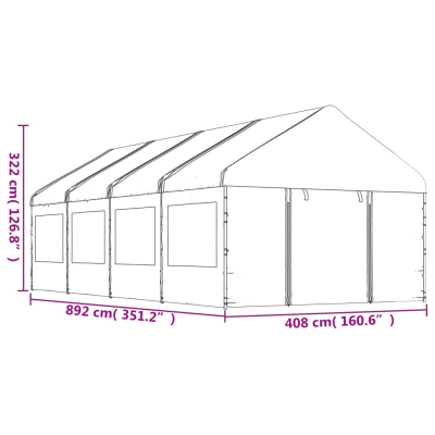 Paviljong med tak hvit 8,92x4,08x3,22 m