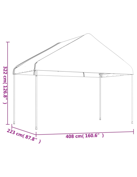 Paviljong med tak hvit 4,08x2,23x3,22m