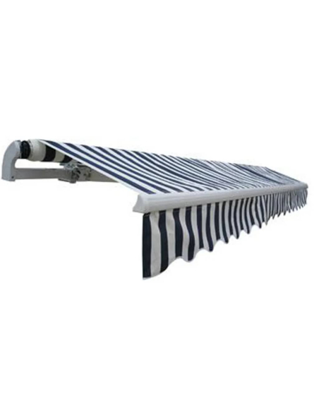 Foldbar markise motorisert 400 cm blå/hvit