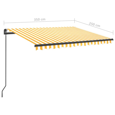 Markise manuell uttrekkbar med LED 3,5x2,5m gul og hvit