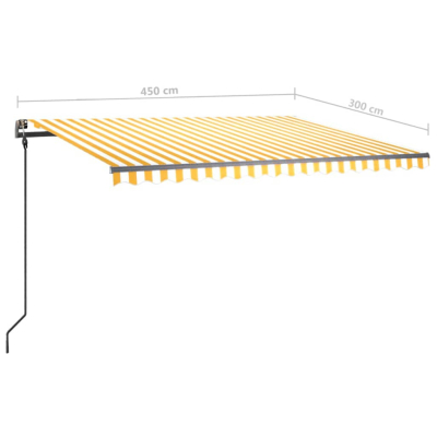 Markise manuell uttrekkbar med LED 4,5x3m gul og hvit