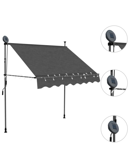 Markise med LED 100cm antrasitt