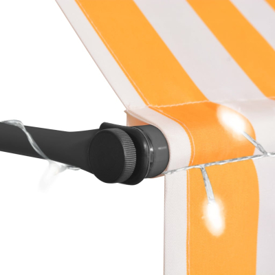 Markise manuell uttrekkbar med LED 200cm hvit og oransje