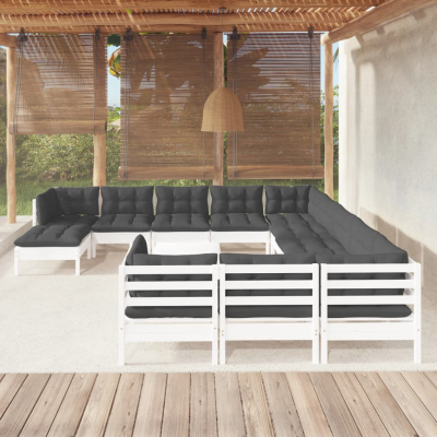 Sofagruppe med puter hvit 13 deler furu