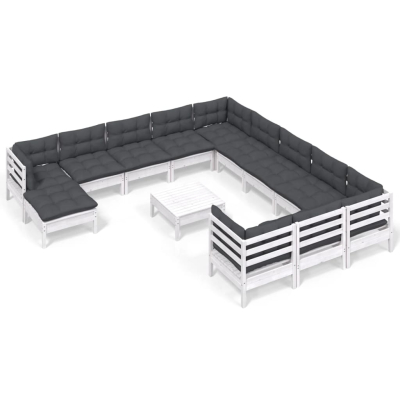 Sofagruppe med puter hvit 13 deler furu