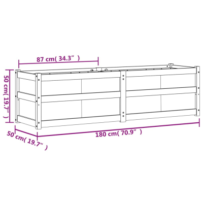 Plantekasse hvit 180x50x50 cm heltre furu