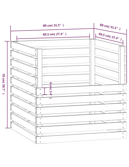 Kompostkasse hvit 80x80x78cm heltre furu