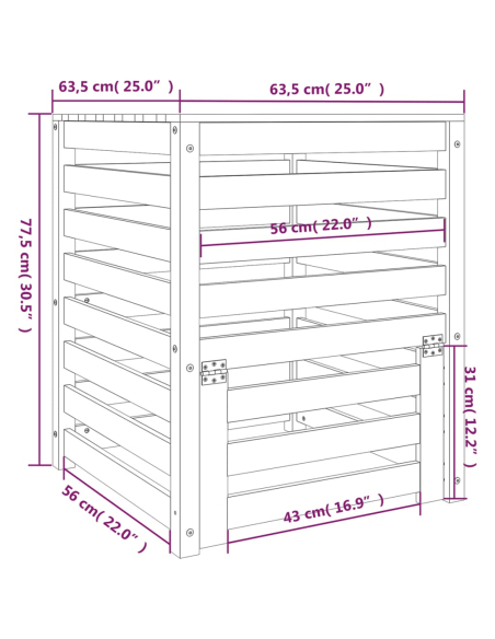 Kompostkasse hvit 63,5x63,5x77,5cm heltre furu