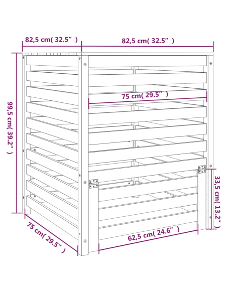 Kompostkasse hvit 82,5x82,5x99,5cm heltre furu