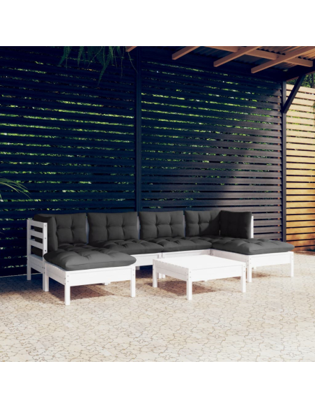 Hagesofagruppe med puter 7 deler furu hvit