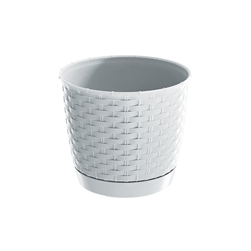 Blomsterpotte med skål, hvit 16x14cm