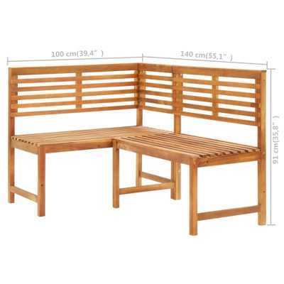 Utendørs hjørnebenk 140 cm heltre akasie